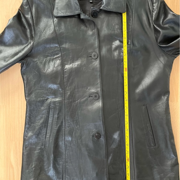 Black Leather Blazer Jacket Coat 90s y2k Vintage Medium - Picture 8 of 9